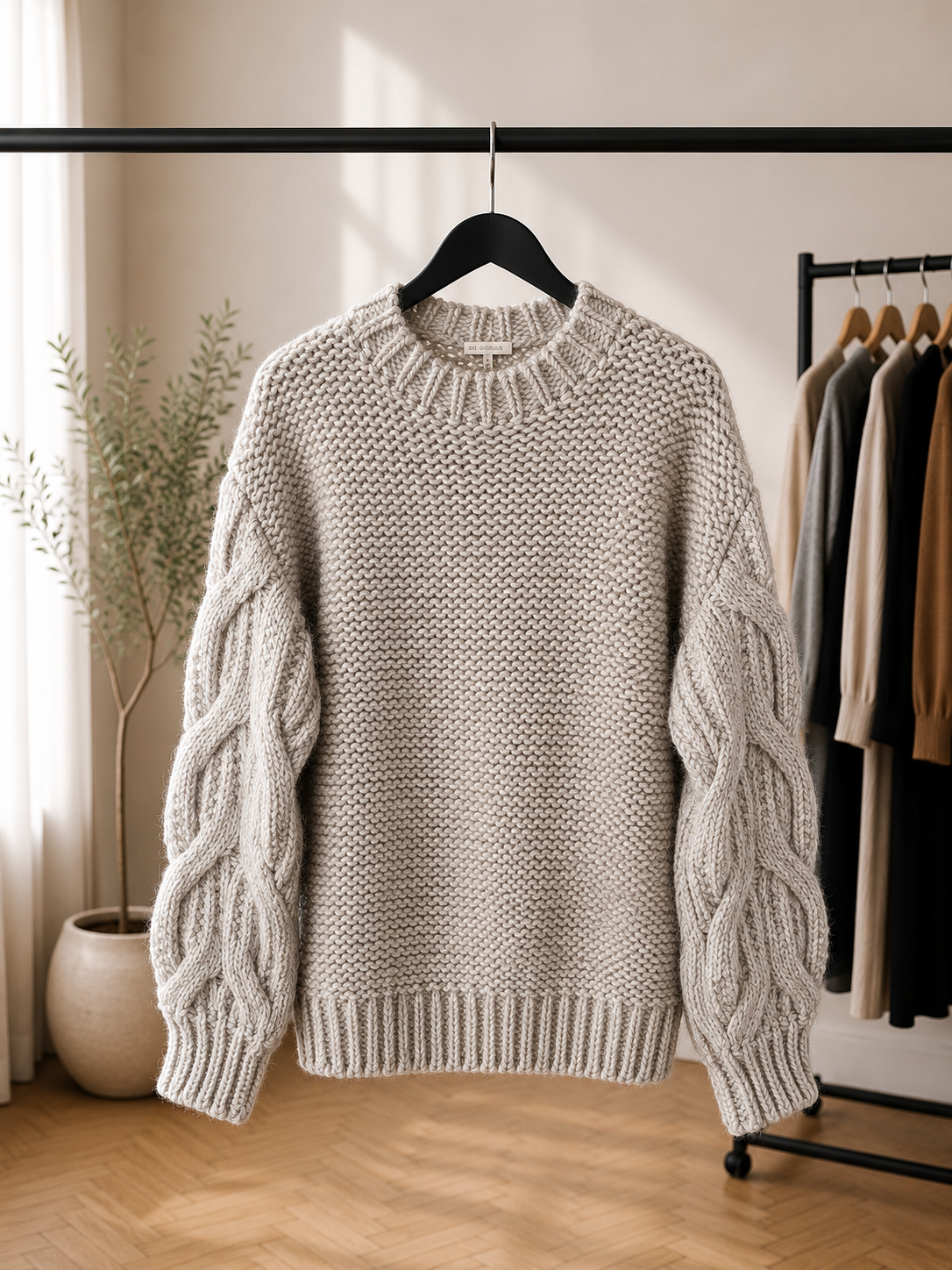Damski sweter z warkoczowymi rękawami