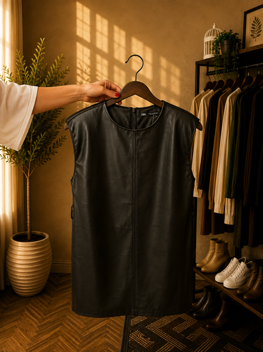 Czarna kamizelka damska z imitacji skóry – Zara
