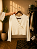 Kremowa bluzka prążkowana Only
