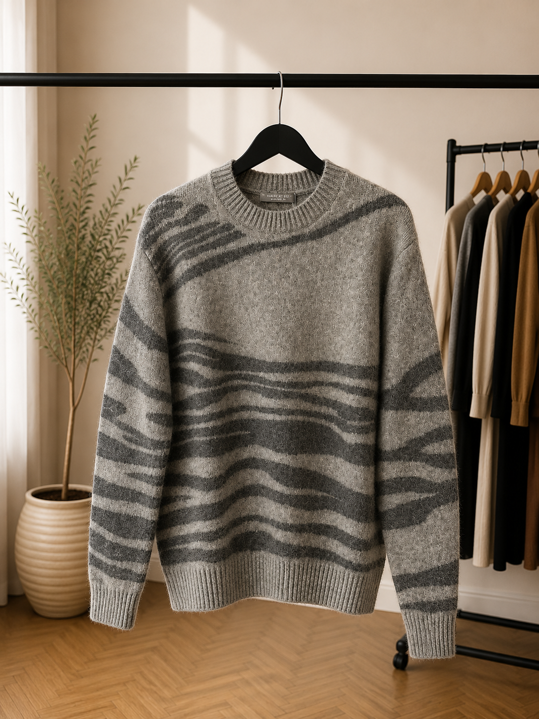Damski sweter z wzorem zebra – szary