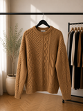 Damski sweter z ozdobnym splotem – camel